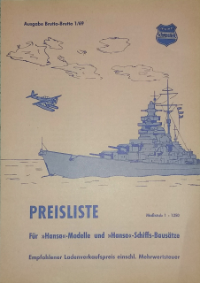 1/69 Preisliste  (1 St.) "Hansa" - Modelle und Schiffsbausätze 1:1250